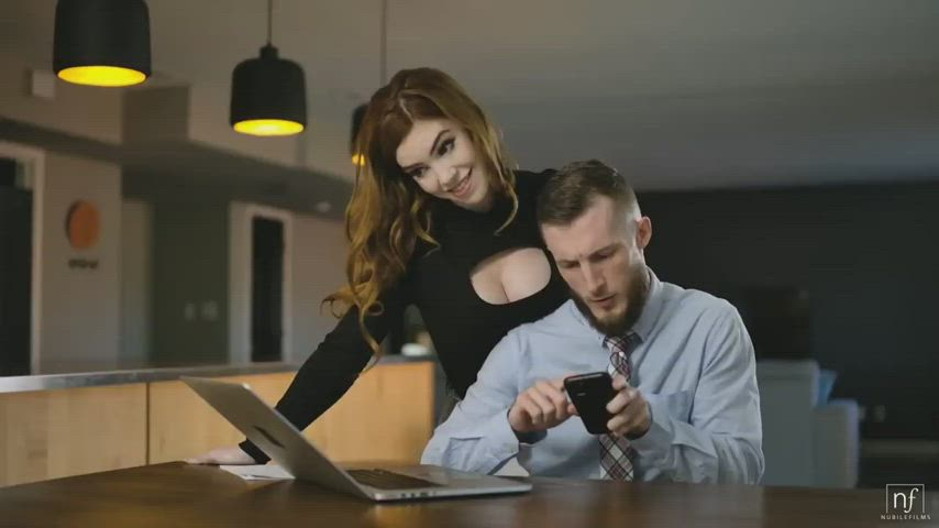 big tits boss cheating coworker cum on tits redhead gif