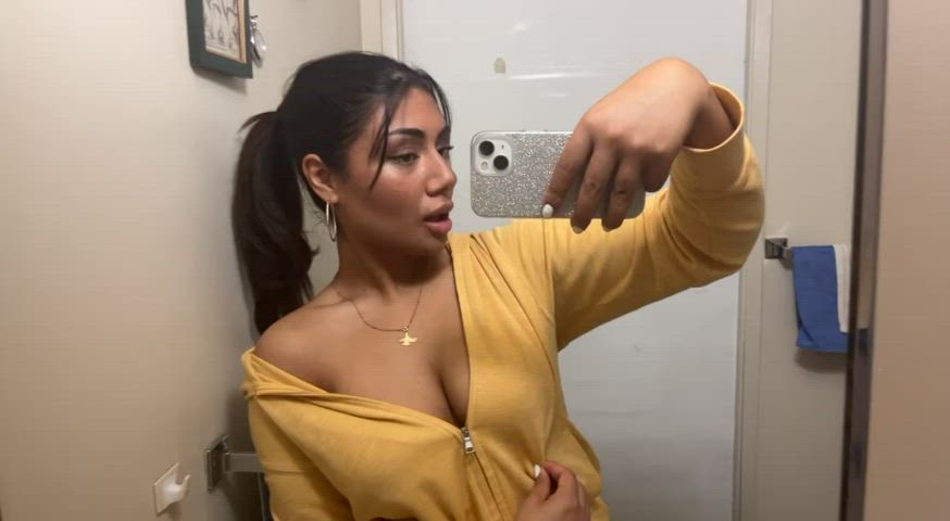 19 years old big tits boobs erotic long tongue onlyfans teasing teen tits gif