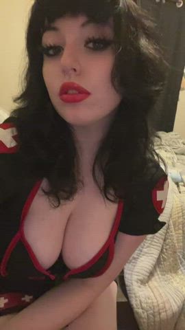 big tits cleavage costume goth halloween nurse pale teen tiktok gif