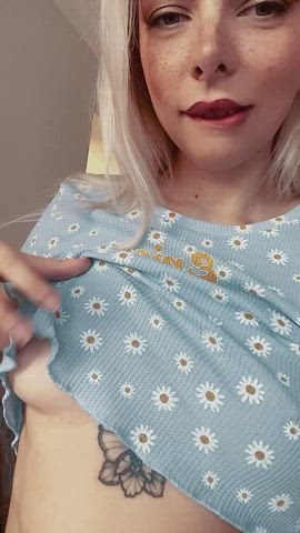blonde boobs flashing freckles lips nipples tits undressing vertical gif