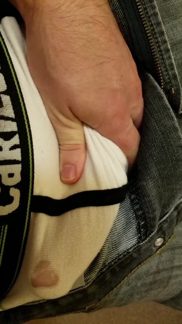 Precum soaking through as I massage my cock