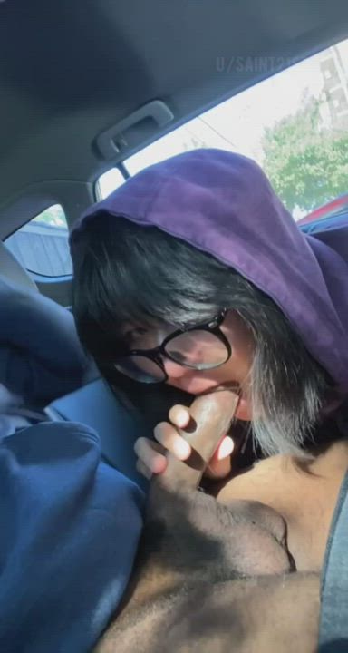 Asian BBC Blowjob Car Car Sex Cuckold Glasses Hotwife Nerd Sucking gif