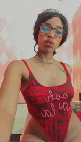 Curvy Ebony Glasses Latina Model Seduction Teen Webcam gif