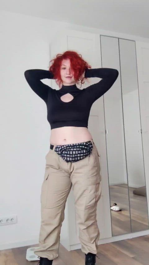 big ass boots cute pale pants redhead sfw thick thick thighs gif