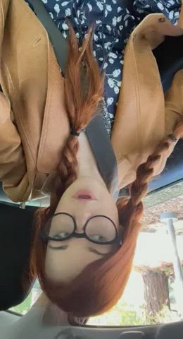 College Pigtails Public Redhead gif
