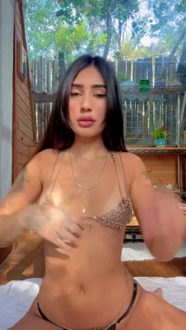 boobs brunette latina tanlines gif