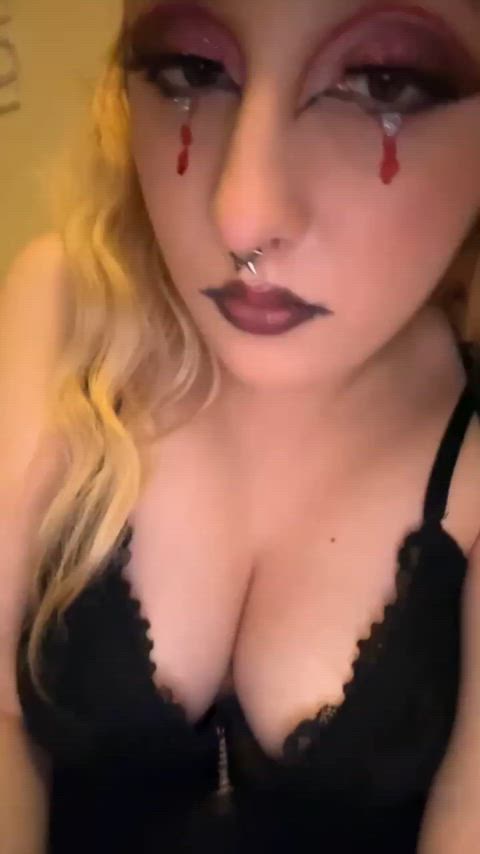 big tits clown girl goth tease gif