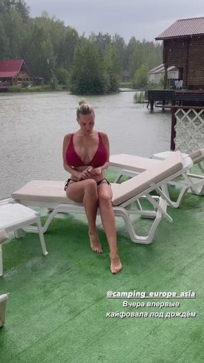 Big Tits Bikini Blonde Natural Tits Russian Tease Teasing gif