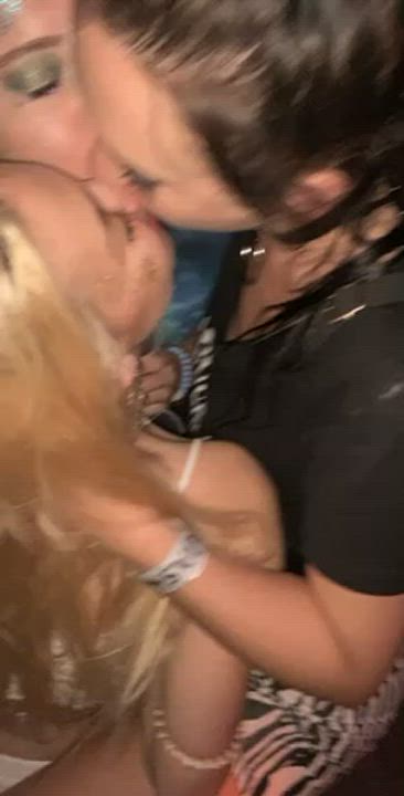 Goth Kissing Nightclub Threesome gif