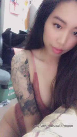 asian fetish kawaii girl petite small tits spit tattoo teen tongue fetish gif