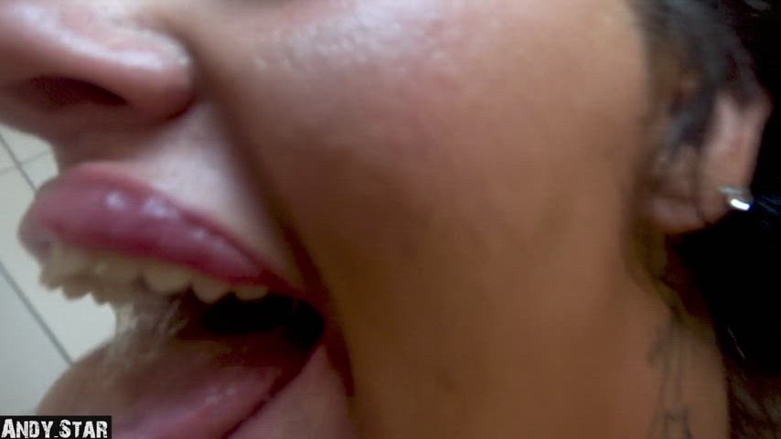 Nice, sloppy, close up cum kiss