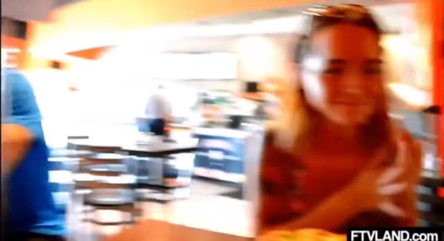 Girl Exposes Rack in a Pizza Restaurant