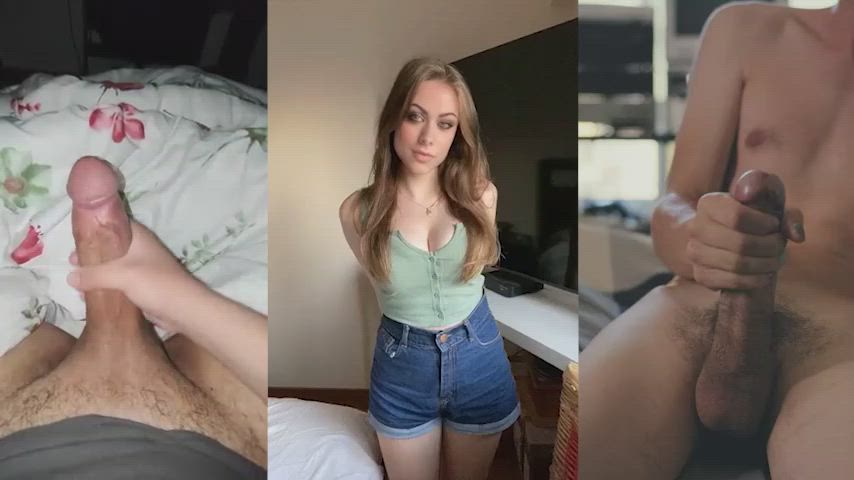 babecock big dick big tits brunette dancing split screen porn teen tiktok gif