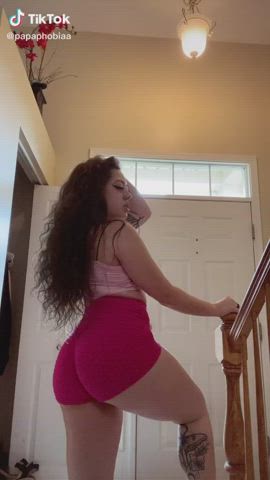 Ass Brunette Eye Contact Shorts Tease Teen TikTok Tongue Fetish gif