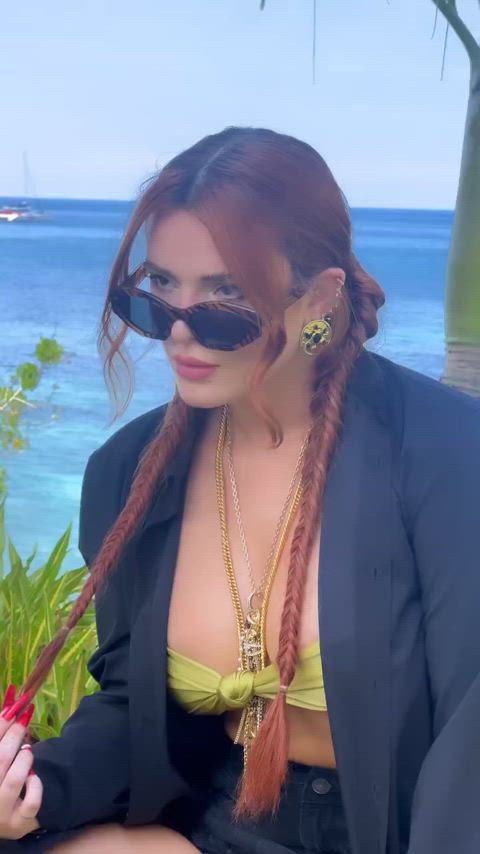 bella thorne belly button redhead gif