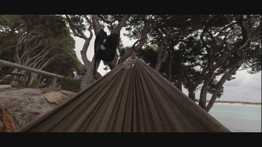 Chilling by the lake in our hammock.