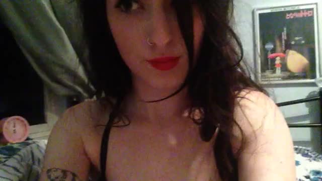 Cute English goth girl plays with her boobs
