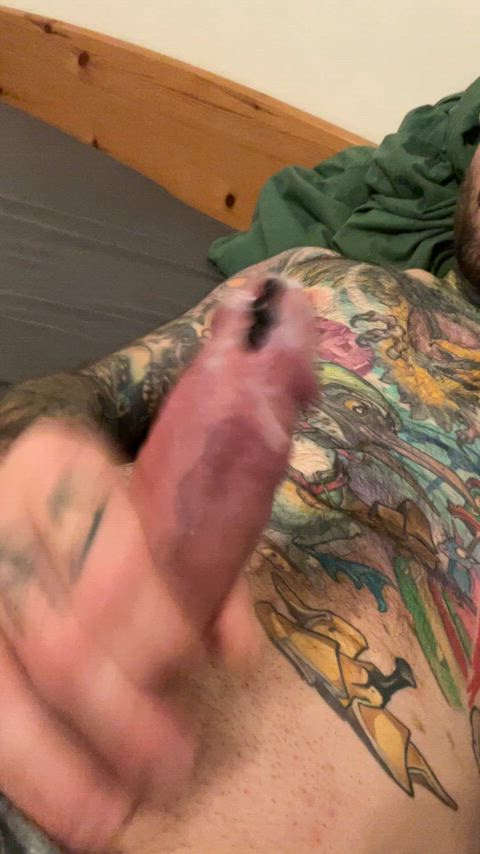 big dick cum piercing tattoo thick cock gif