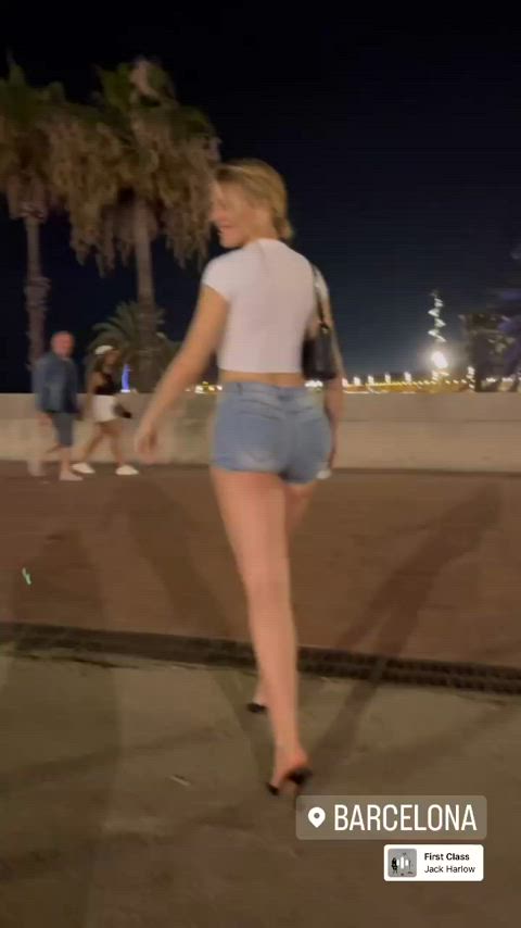 babe blonde high heels thighs walking gif