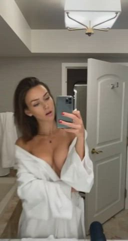 bathroom brunette selfie topless gif