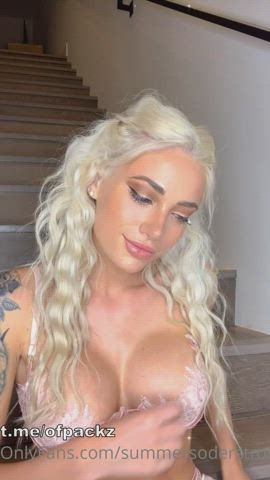 Blonde Fake Boobs Pierced Tattoo gif