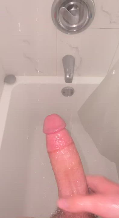 Stroking [M]y hard cock in the shower