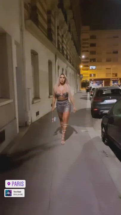 Blonde Brazilian Clothed High Heels Public Skirt Trans gif