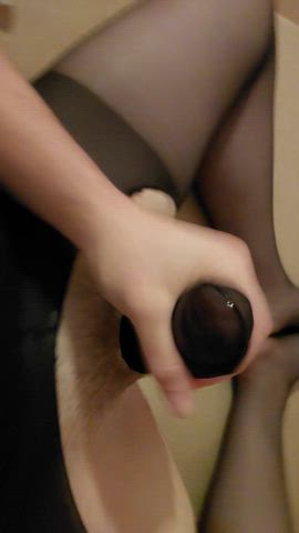 Squirting through pantyhose with a dildo deep in me