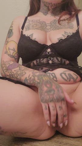 dildo huge dildo lingerie milf pussy pussy spread tattoo thick gif