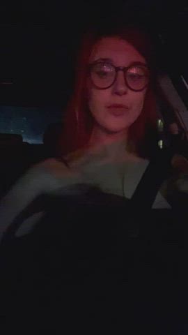 Car Flashing Glasses Redhead gif
