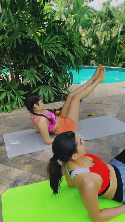 Sara Ali Khan and Janhvi Kapoor working out their hot bodies. An ideal pair for a