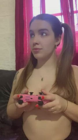 barely legal gamer girl natural tits nipples petite saggy tits teen tiny tits gif