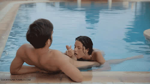 ball worship blowjob couple pool swimming pool gif