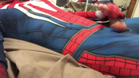 Spidey cums with a dildo filling his hole