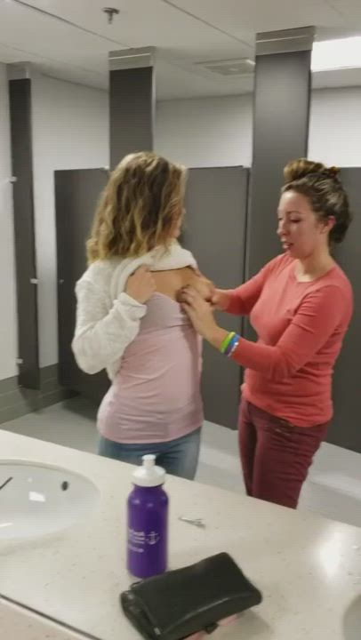 Bathroom Friends Girls Milking Tits gif