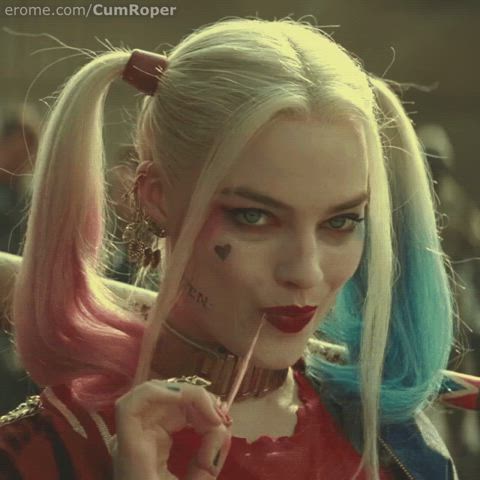 celebrity harley quinn margot robbie teasing gif