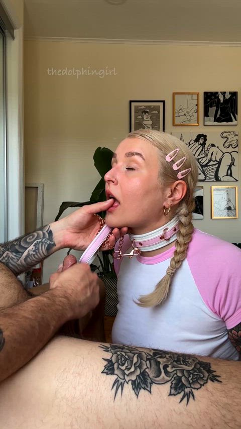 bdsm collar collared oral tattooed gif