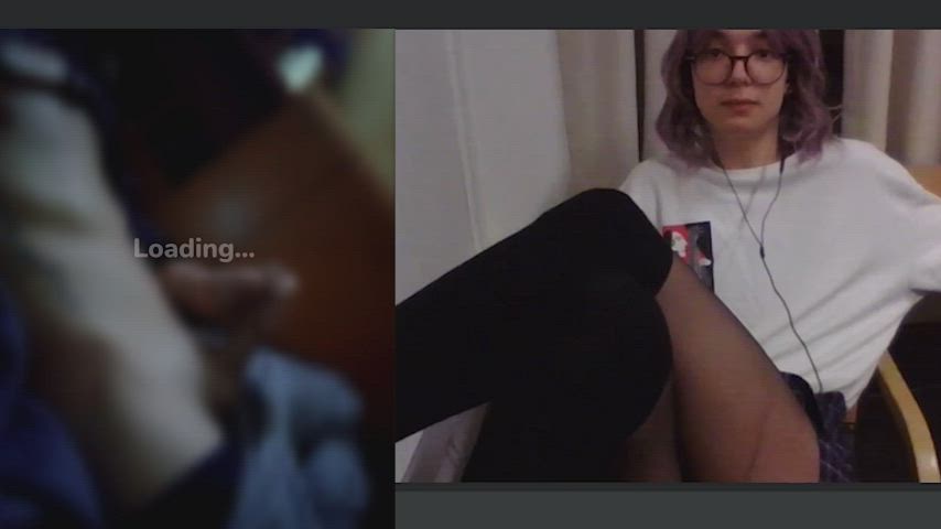 crossdressing cute femboy glasses legs pantyhose sissy stockings tease gif