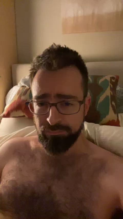 beard big dick exposed glasses hairy hairy chest hairy cock jerk off sexting uncut