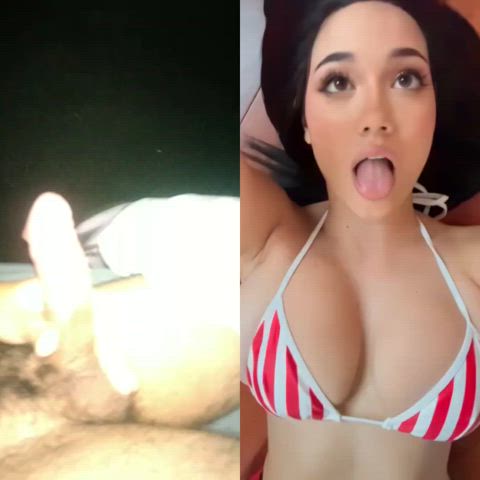 bbc big tits cum cumshot masturbating split screen porn gif