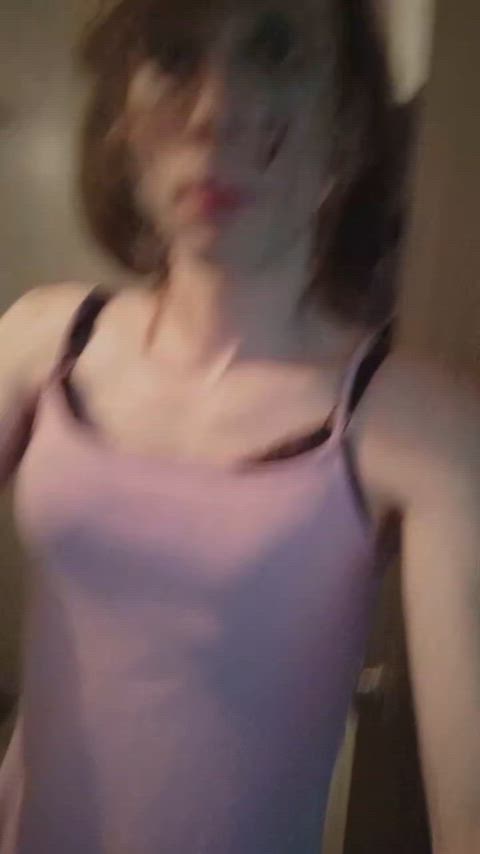 bbc slut blonde cute dress pink sissy slut tits tiny slut gif