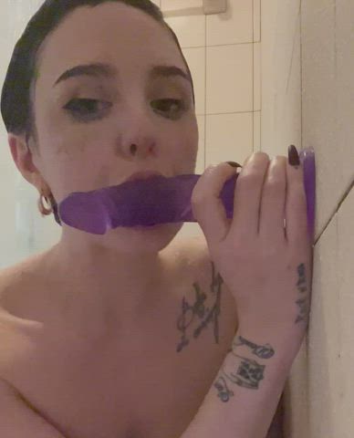 babe cute deepthroat dildo milf onlyfans short hair shower gif