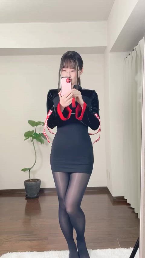 asian beautiful cosplay legs pantyhose selfie sexy uniform clothing-fetish gif