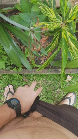 Pissing in the garden, seems like a waste though