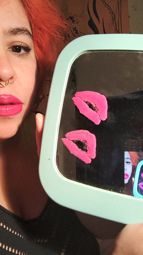 kiss kissing lipstick lipstick fetish mirror gif