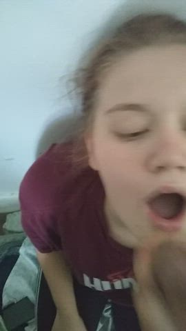 Amateur Blonde Cum In Mouth Cumshot Facial Homemade Ponytail Teen gif