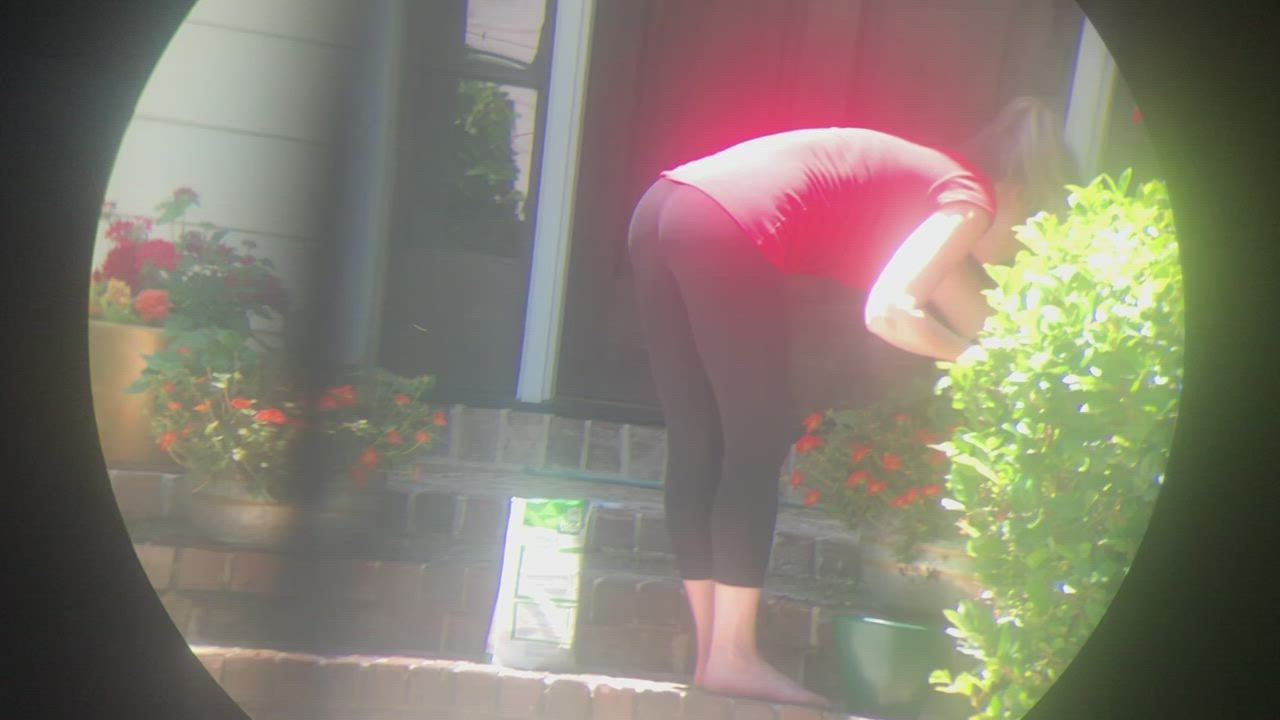 Ass Blonde MILF Neighbor Spy Cam Tights gif