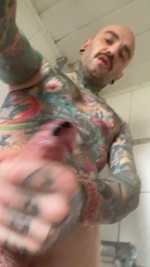 bwc big dick cock cum cumshot masturbating piercing tattoo gif