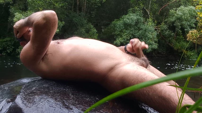 erection jerk off male masturbation masturbating nudist outdoor gif