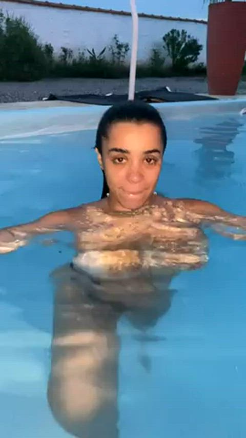 big tits busty natural tits swimming pool tanlines tit worship topless gif